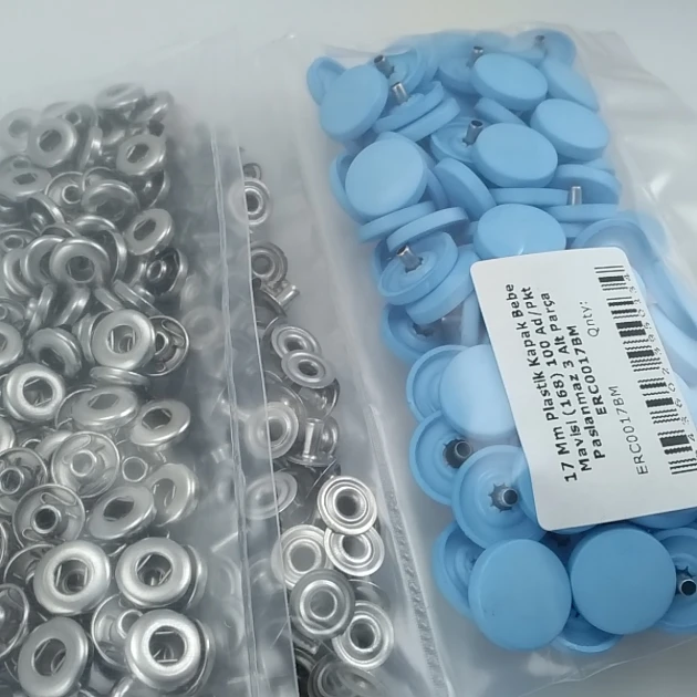 17 mm Snap Fastener Set with Cap Plastic 0,67" Baby Blue 100 pieces/pack ERC0017PLBmavi
