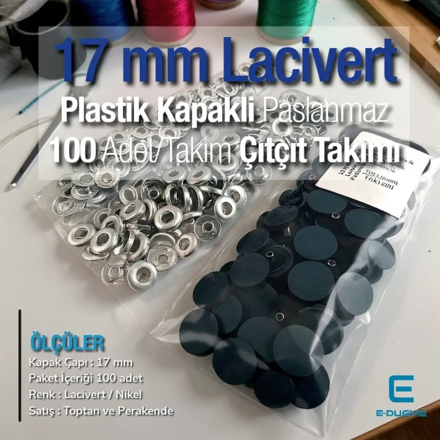 Çıtçıt Takımı 17 mm Plastik Lacivert Kapaklı 100 adet/pkt ERC0017PLDBlue