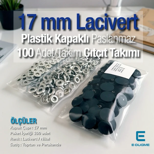 Çıtçıt Takımı 17 mm Plastik Lacivert Kapaklı 100 adet/pkt ERC0017PLDBlue