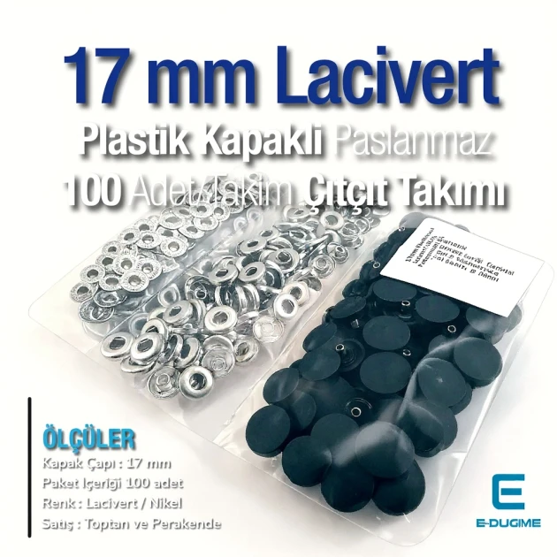 Çıtçıt Takımı 17 mm Plastik Lacivert Kapaklı 100 adet/pkt ERC0017PLDBlue