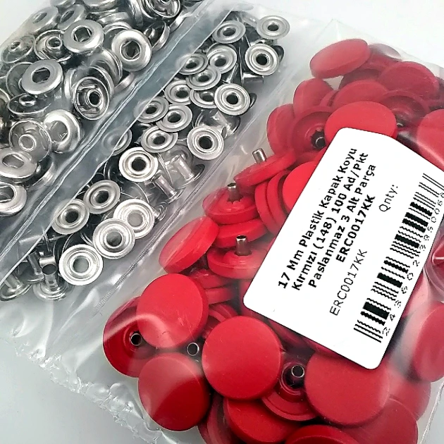 17 mm Snap Fastener Set with Cap Plastic 0,67" Red 100 pieces/pack ERC0017PLDRed