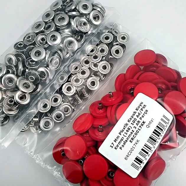 17 mm Snap Fastener Set with Cap Plastic 0,67" Red 100 pieces/pack ERC0017PLDRed