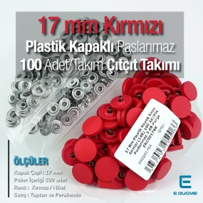 17 mm Çıtçıt Takımı Plastik Kırmızı Kapaklı 100 adet/pkt ERC0017PLDRed