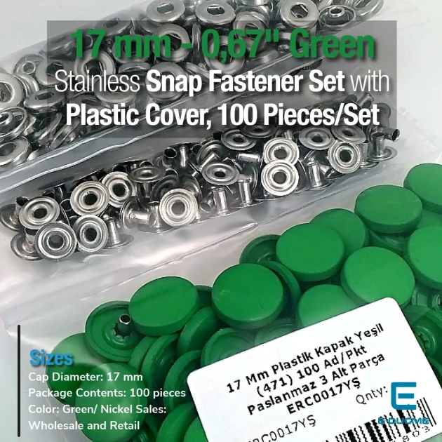 17 mm - 0,67" Plastic Cap Green Snap Fastener Set with 100 pieces/pack ERC0017PLYesil