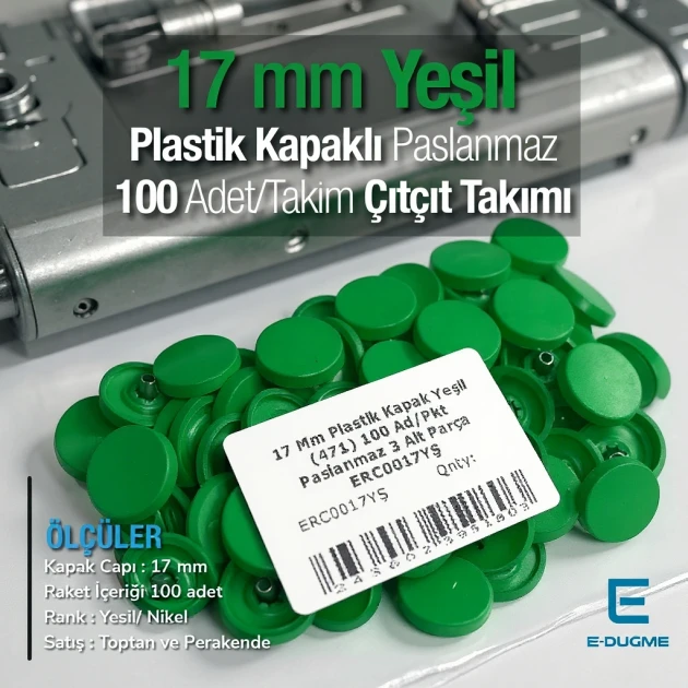 17 mm - 0,67" Plastic Cap Green Snap Fastener Set with 100 pieces/pack ERC0017PLYesil