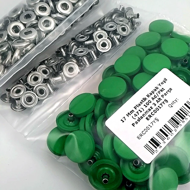 17 mm - 0,67" Plastic Cap Green Snap Fastener Set with 100 pieces/pack ERC0017PLYesil