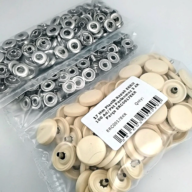 0,67" Snap Fastener Set with Cap Plastic 17 mm  Ecru 100 pieces/pack ERC0017PLEcru