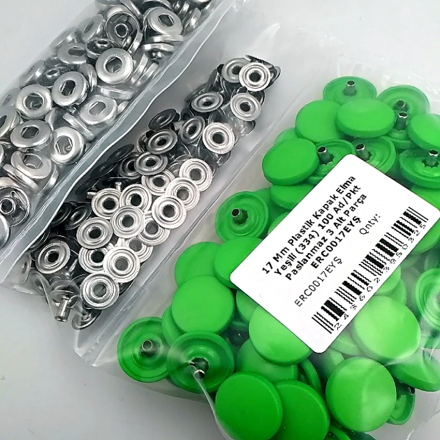 17 mm - 0,67" Snap Fastener Set with Cap Plastic Apple Green 100 pieces/pack ERC0017PLEYesil