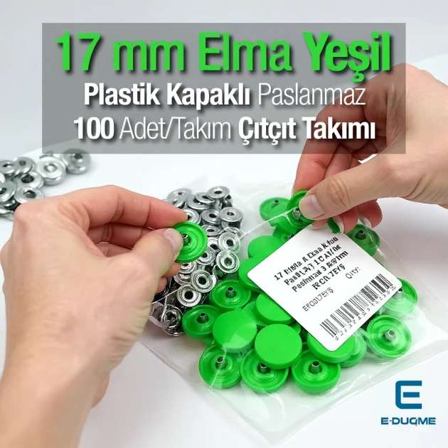 17 mm - 0,67" Snap Fastener Set with Cap Plastic Apple Green 100 pieces/pack ERC0017PLEYesil