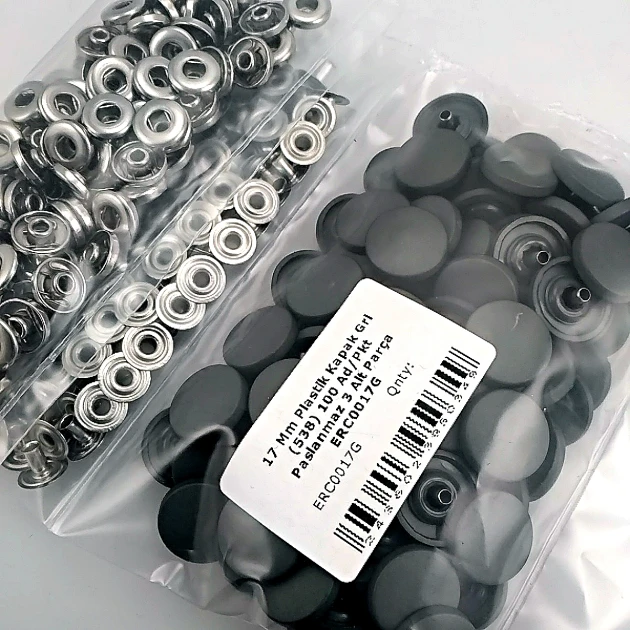 17 mm Snap Fastener Set with Cap Plastic 0,67" Dark Grey 100 pieces/pack ERC0017PLGri