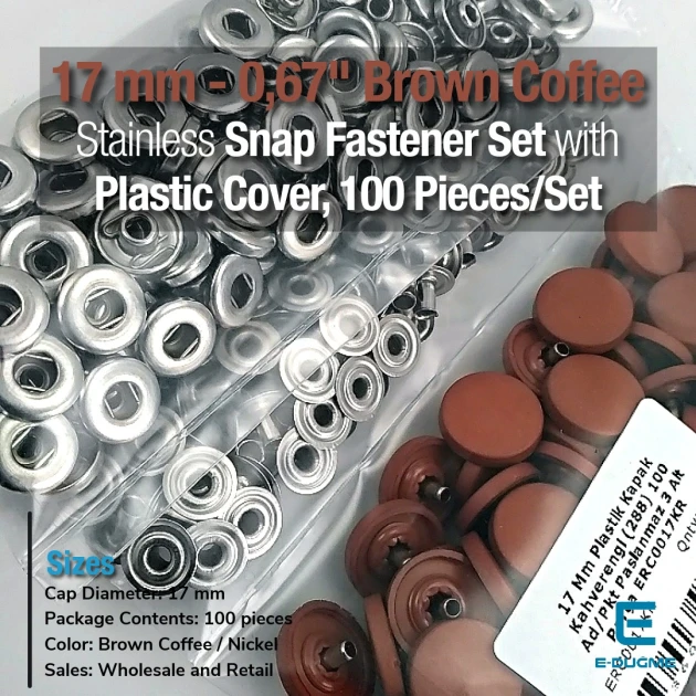 17 mm - 0,67" Brown Snap Fastener Set with Cap Plastic 100 pieces/pack ERC0017PLKahve