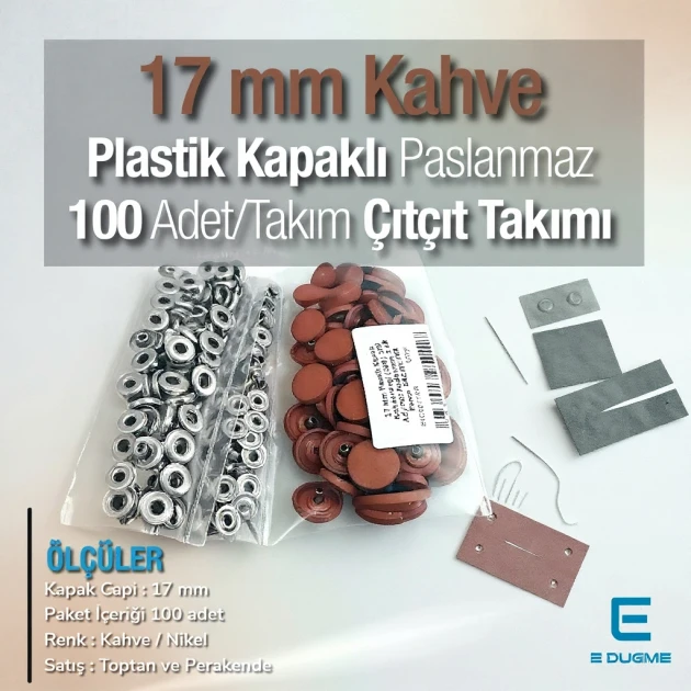 17 mm - 0,67" Brown Snap Fastener Set with Cap Plastic 100 pieces/pack ERC0017PLKahve