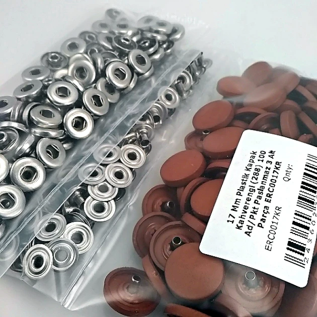 17 mm - 0,67" Brown Snap Fastener Set with Cap Plastic 100 pieces/pack ERC0017PLKahve