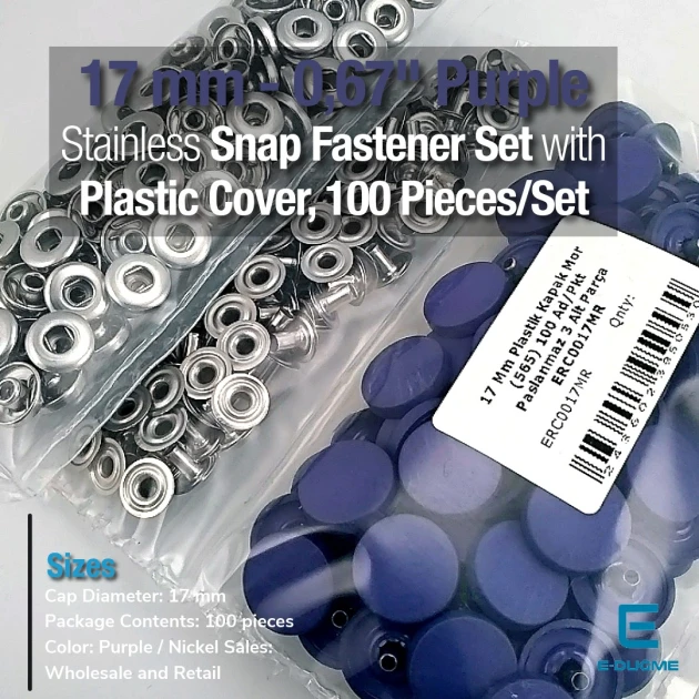 Plastik Kapaklı Çıtçıt Takımı 17 mm Mor 100 adet/pkt ERC0017PLMor