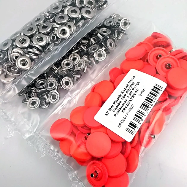 17 mm - 0,67" Plastic Cap Snap Fastener Set with Neon Pink 100 pieces/pack ERC0017PLNPembe