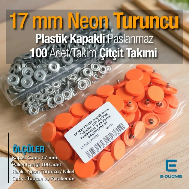 Plastik Kapaklı Çıtçıt Takımı 17 mm Neon Turuncu 100 adet/pkt ERC0017PLNTuruncu