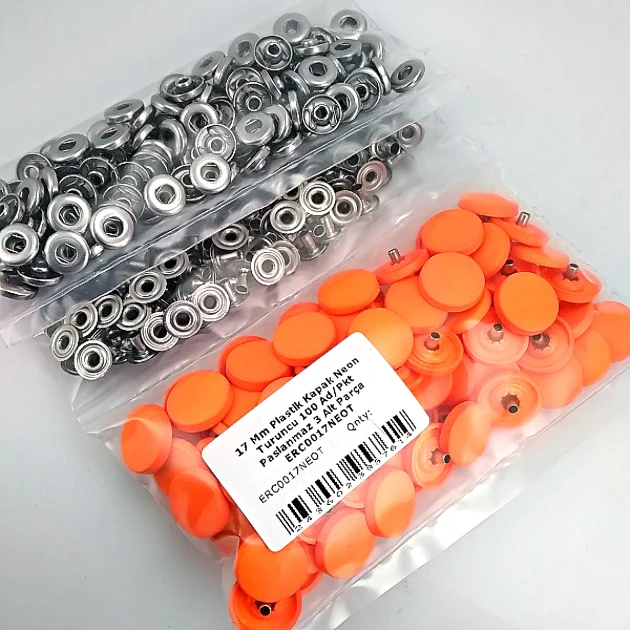 Plastik Kapaklı Çıtçıt Takımı 17 mm Neon Turuncu 100 adet/pkt ERC0017PLNTuruncu