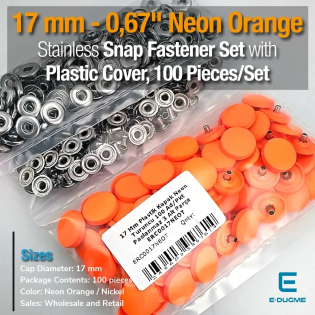 Plastik Kapaklı Çıtçıt Takımı 17 mm Neon Turuncu 100 adet/pkt ERC0017PLNTuruncu