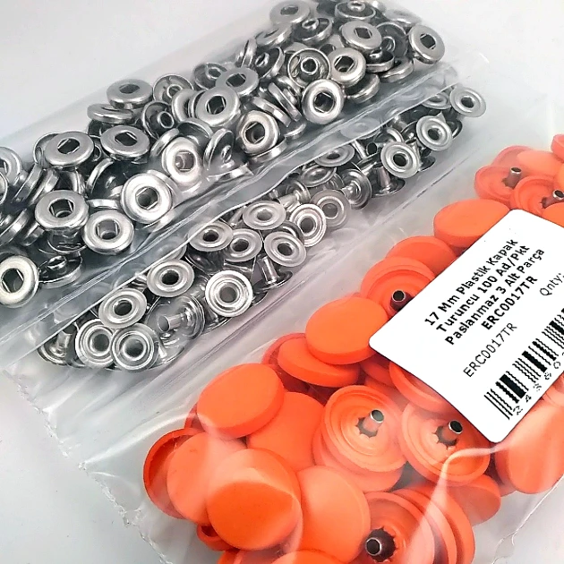17 mm - 0,67" Plastic Cap Snap Fastener Set with Orange 100 pieces/pack ERC0017PLOrange
