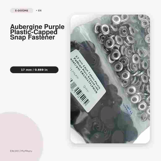 17 mm Aubergine Purple Plastic-Capped Snap Fastener Set for Apparel and Accessories