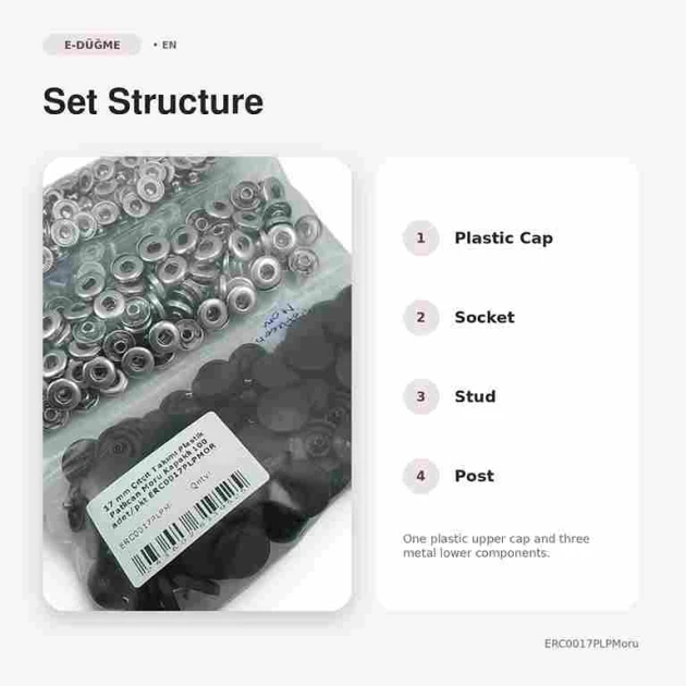 17 mm Aubergine Purple Plastic-Capped Snap Fastener Set for Apparel and Accessories