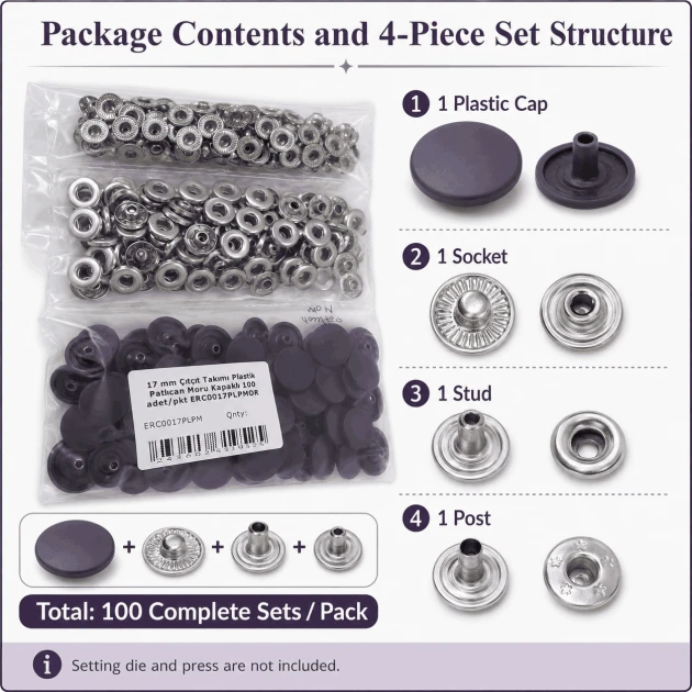 17 mm Aubergine Purple Plastic-Capped Snap Fastener Set for Apparel and Accessories