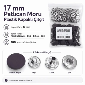 17 mm / 0.669 in Aubergine Purple Plastic-Capped Snap Fastener, 100 Sets ERC0017PLPMoru