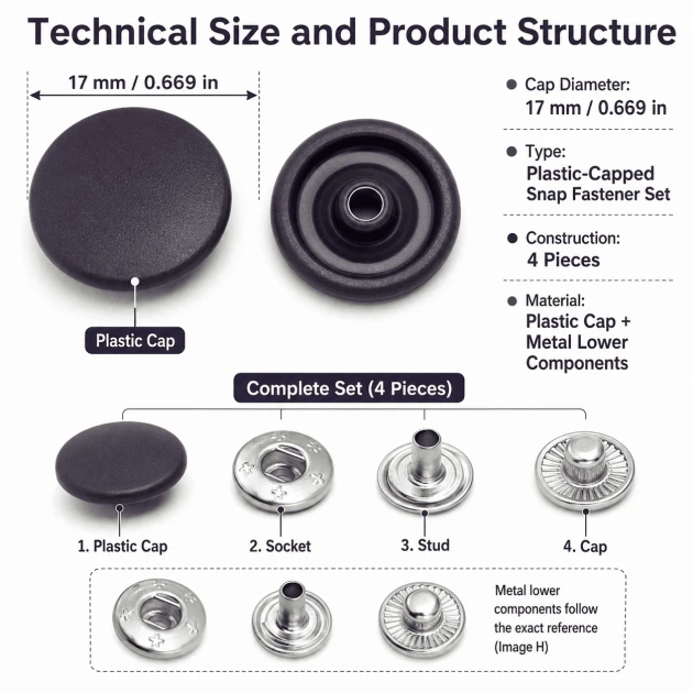 17 mm Aubergine Purple Plastic-Capped Snap Fastener Set for Apparel and Accessories