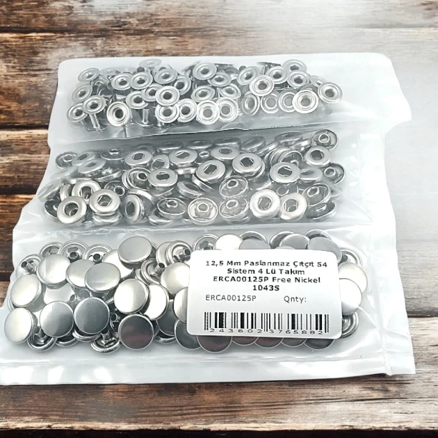 54 Sistem 12,5 mm Çıtçıt Düğme Hafif Bombeli Paslanmaz Çıtçıt 100 Ad / Paket ERCA00125P