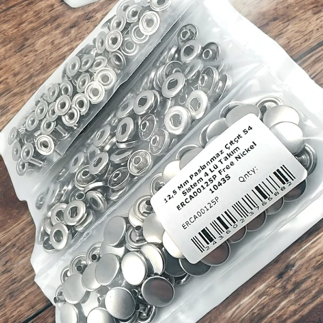 54 Sistem 12,5 mm Çıtçıt Düğme Hafif Bombeli Paslanmaz Çıtçıt 100 Ad / Paket ERCA00125P
