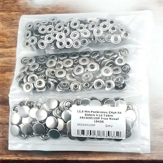 54 Sistem 12,5 mm Çıtçıt Düğme Hafif Bombeli Paslanmaz Çıtçıt 100 Ad / Paket ERCA00125P