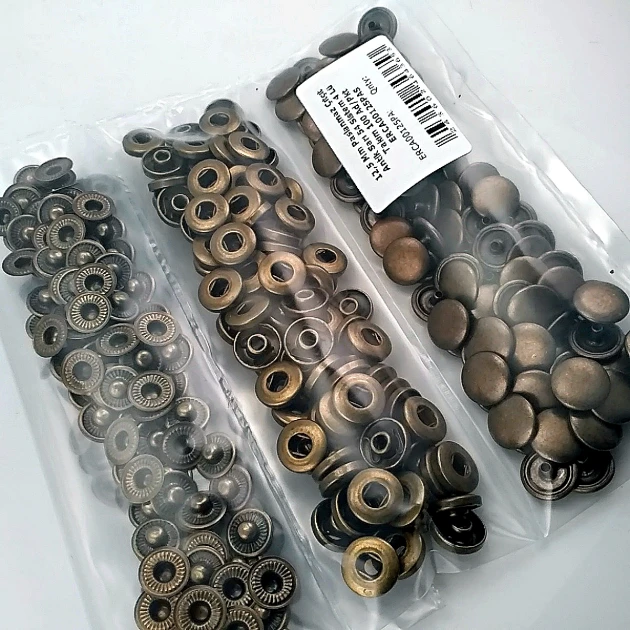 12,5 mm Hafif Bombeli 54 Sistem Paslanmaz Çıtçıt Antik Sarı Çıtçıt Düğme 100 Ad / Paket ERCA00125PAS