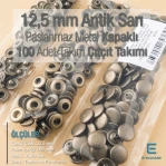 12,5 mm Hafif Bombeli 54 Sistem Paslanmaz Çıtçıt Antik Sarı Çıtçıt Düğme 100 Ad / Paket ERCA00125PAS
