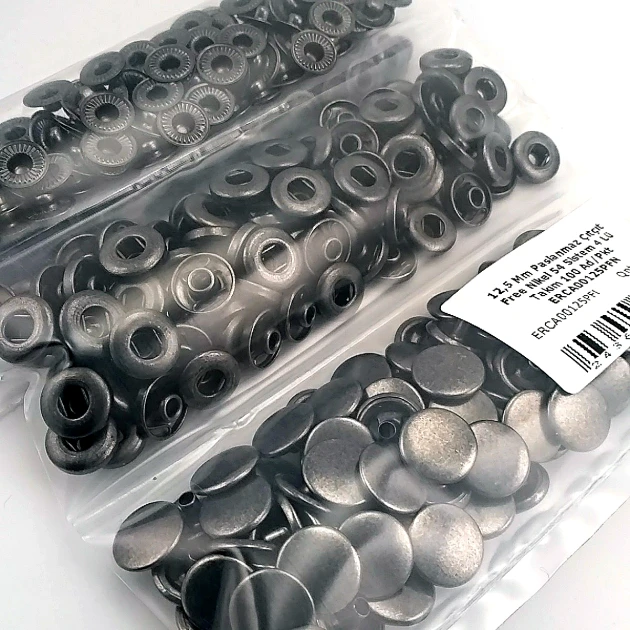 12,5 mm Hafif Bombeli Paslanmaz 54 Sistem Çıtçıt Siyah Nikel (Füme) Çıtçıt Düğme 100 Ad / Paket ERCA00125PSN
