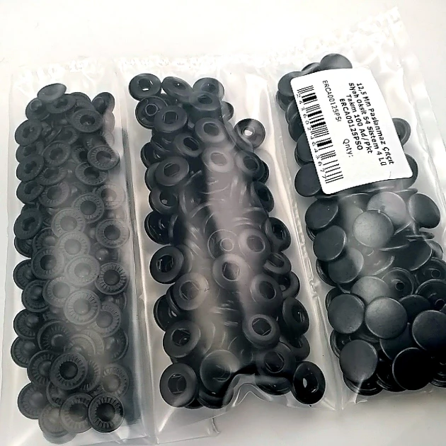 12,5 mm Hafif Bombeli Paslanmaz 54 Sistem Çıtçıt Siyah Oksit Çıtçıt Düğme 100 Ad / Paket ERCA00125PSO