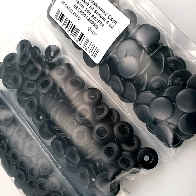 12,5 mm Hafif Bombeli Paslanmaz 54 Sistem Çıtçıt Siyah Oksit Çıtçıt Düğme 100 Ad / Paket ERCA00125PSO