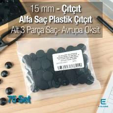 Alfa Çıtçıt Düğme 15 mm Plastik Kapak Saç 3 Alt Parça 75 Adet/Paket ERCA0015SAC