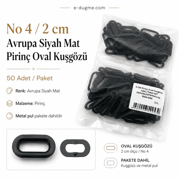 20 mm European Matte Black Brass Oval Eyelet for bags and textiles, 50 pieces