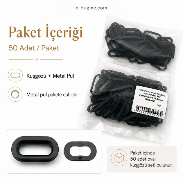 20 mm European Matte Black Brass Oval Eyelet for bags and textiles, 50 pieces