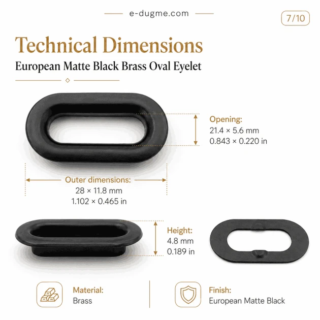 20 mm European Matte Black Brass Oval Eyelet for bags and textiles, 50 pieces