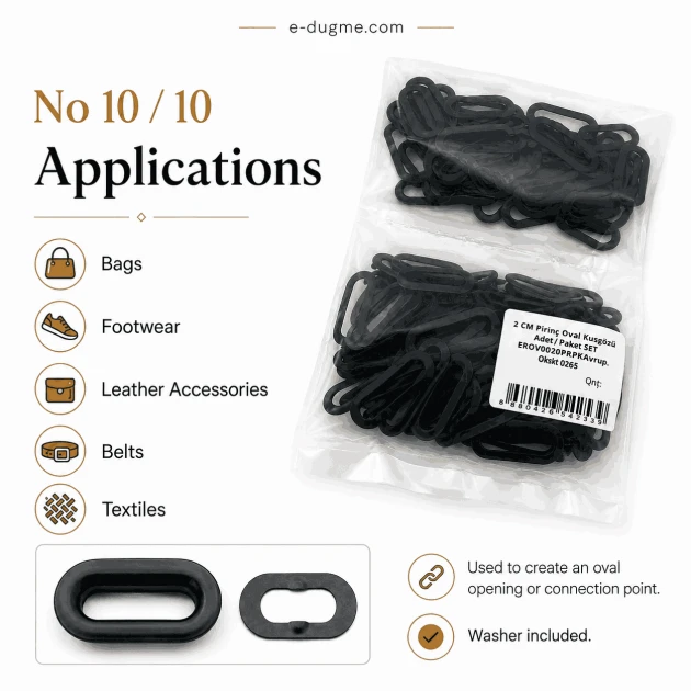 20 mm European Matte Black Brass Oval Eyelet for bags and textiles, 50 pieces