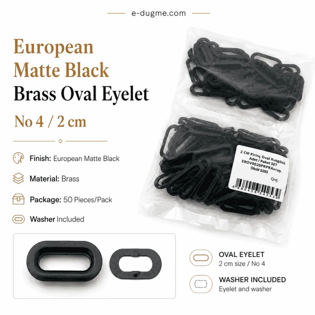 20 mm European Matte Black Brass Oval Eyelet for bags and textiles, 50 pieces