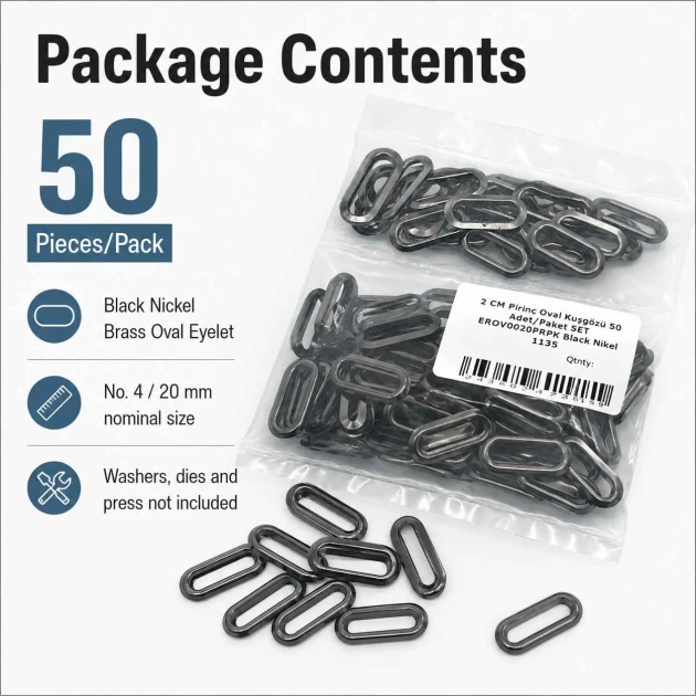 No 4 / 2 cm Pirinç Oval Kuşgözü Füme Black Nickel - 50 Adet, çanta, ayakkabı ve dekoratif tekstil uygulamaları için ideal