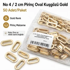 No 4 / 2 cm Pirinç Oval Kuşgözü Gold 50 Adet/Paket