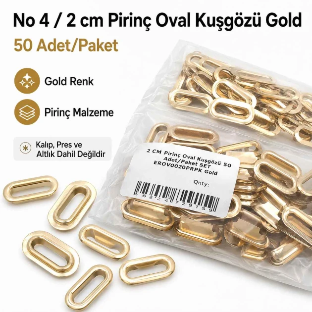 Oval Kuşgözü 2 cm Gold 50 Adet/Paket Pirinç - Modern ve estetik görünüm sunan dayanıklı aksesuar