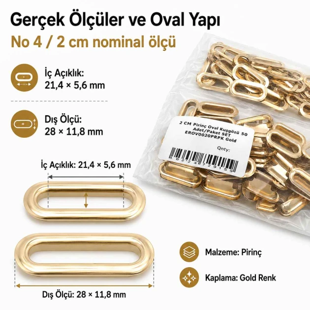 Oval Kuşgözü 2 cm Gold 50 Adet/Paket Pirinç - Modern ve estetik görünüm sunan dayanıklı aksesuar