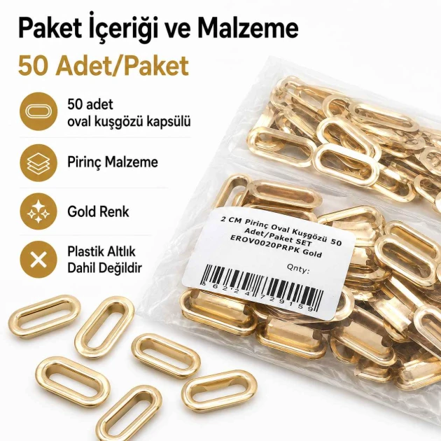 Oval Kuşgözü 2 cm Gold 50 Adet/Paket Pirinç - Modern ve estetik görünüm sunan dayanıklı aksesuar