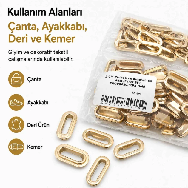 Oval Kuşgözü 2 cm Gold 50 Adet/Paket Pirinç - Modern ve estetik görünüm sunan dayanıklı aksesuar