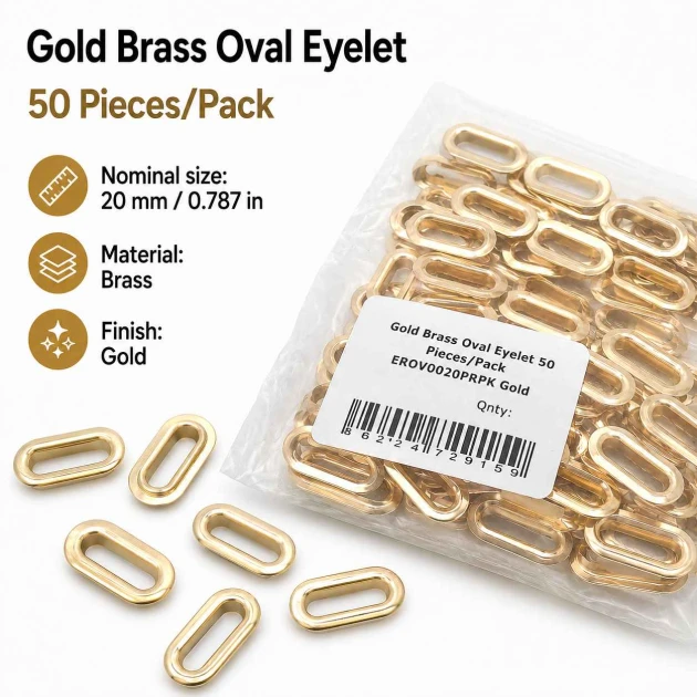 Oval Kuşgözü 2 cm Gold 50 Adet/Paket Pirinç - Modern ve estetik görünüm sunan dayanıklı aksesuar