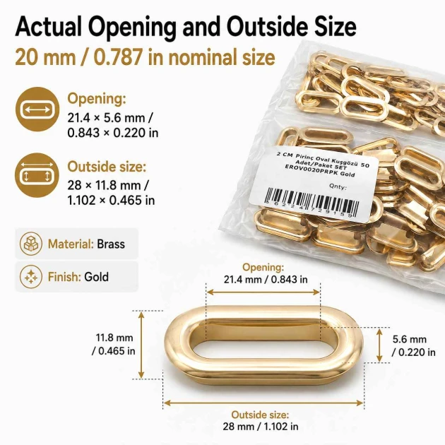 Oval Kuşgözü 2 cm Gold 50 Adet/Paket Pirinç - Modern ve estetik görünüm sunan dayanıklı aksesuar